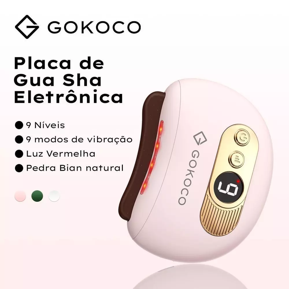 GOKOCO Massageador Elétrico Gua Sha Facial e Corporal Pedra Bian com Luz Vermelha, Aquecimento e Vibração 9 Níveis