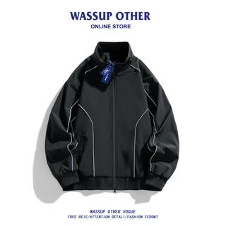 WASSUP QUESTÃO Estilo Americano Faixa Reflexiva Gola Jaqueta Estilo Masculino Primavera Outono Street Wear Ruffian Bonit
