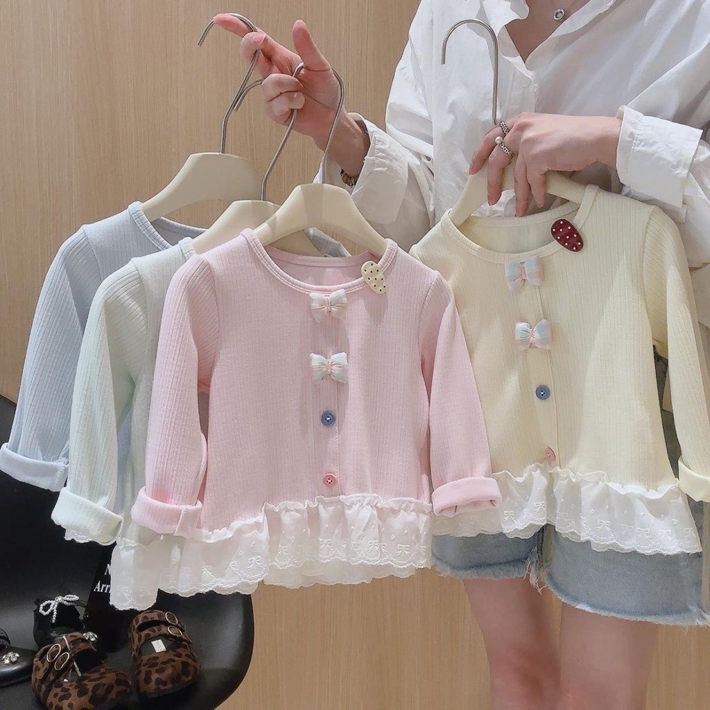 Meninas outono estilo ocidental camisa de fundo primavera outono menina bebê arco manga comprida camiseta doce interior 