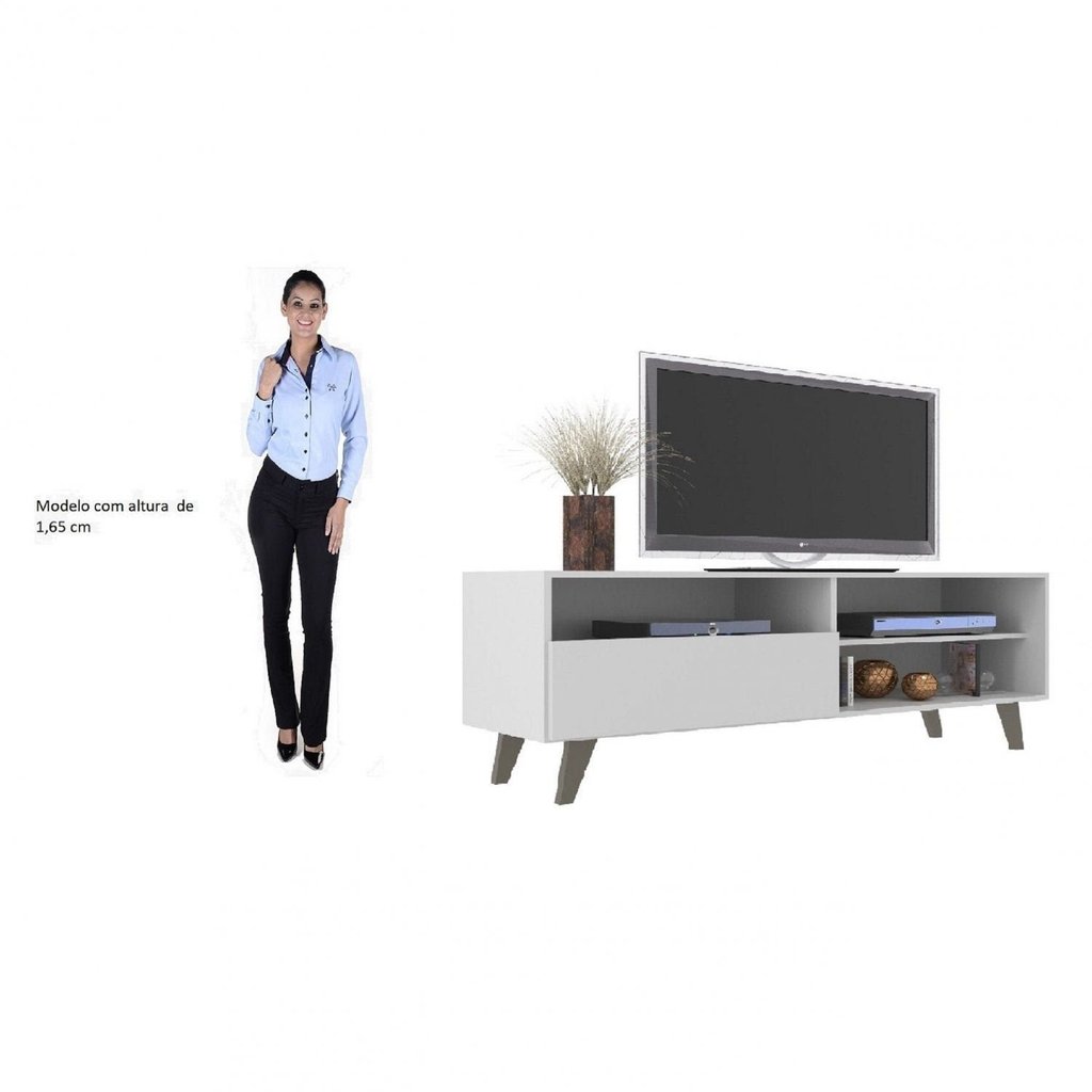 Rack para TV até 55 Polegadas 136cm Att 3 Nichos 1 Porta Detroit Branco Branco · foto 2