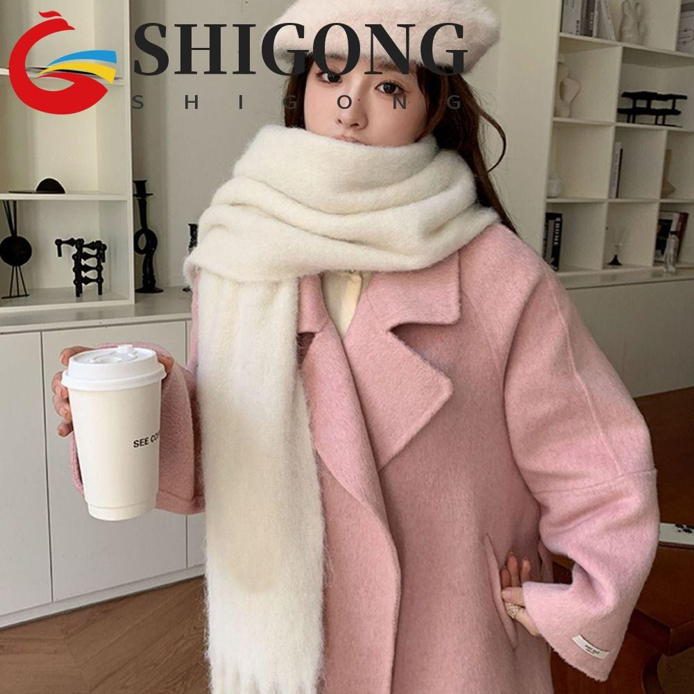 SHIGONG Lenço Longo De Lã Com Borla , Cachecol De Caxemira De Inverno De Cor Sólida Estilo Coreano , Xale Quente À Prova