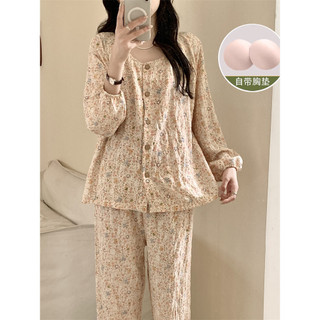 Pijamas com almofadas no peito feminino dez mil anos grade nuvem algodão pode usar fora High-End Casual Floral versão co