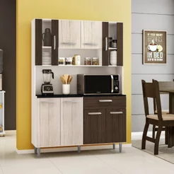 Armário de Cozinha 8 Portas 1 Gaveta Gabi Branco Branco/Rovere/Amêndoa