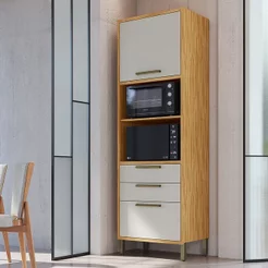 Paneleiro Torre Quente com 2 Portas 2 Gavetas e Espaço Micro-Ondas 100% MDF Vicenza Espresso Móveis Amêndoa/Off White