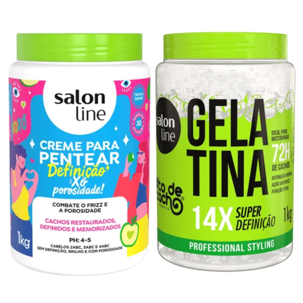 Kit Salon Line Creme De Pentear Xô Porosidade Definição E Selagem Máxima 1kg + Gelatina Super Definição 1kg