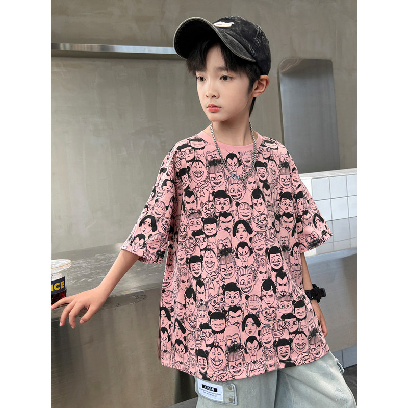 Meninos solto camiseta de manga curta verão 2026 novo estilo dos desenhos animados Anime grandes crianças influenciador 