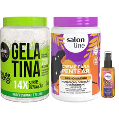 Kit Salon Line Gelatina 1kg + Creme De Pentear Brilho Máximo 1kg + Óleo Capilar Super Óleos 42ml