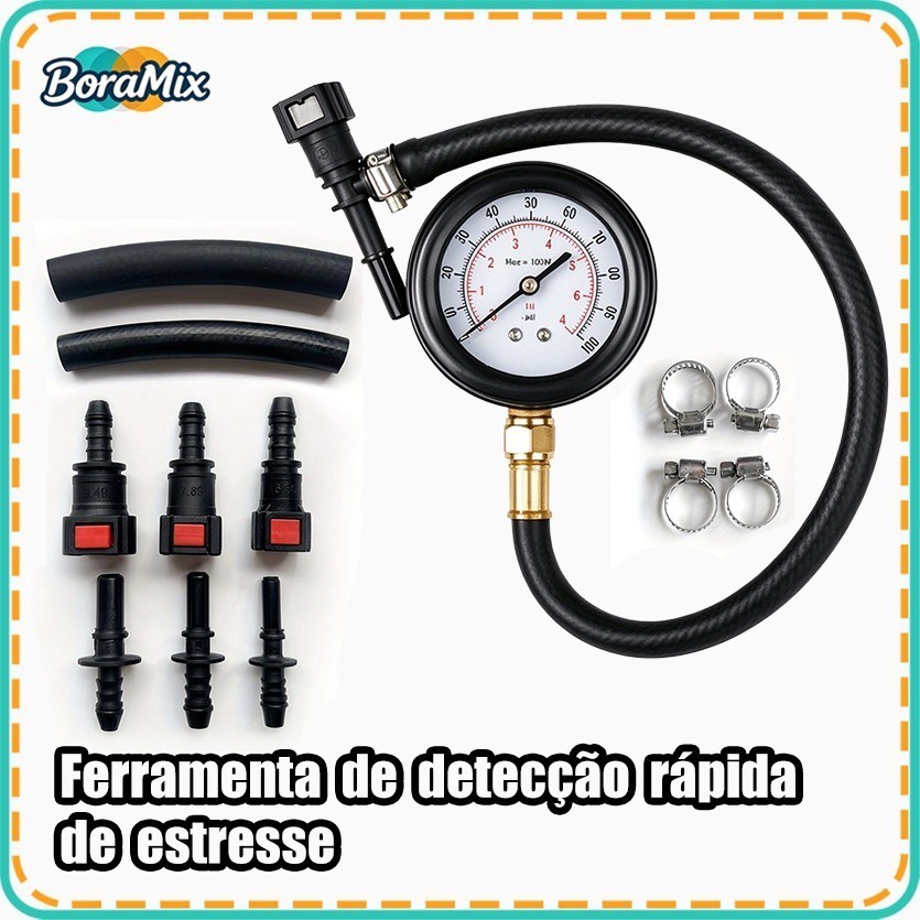 Kit Teste Pressão Combustível Manômetro Bomba Injeção Carro Moto Diagnóstico Automotivo Ferramenta 13 Peças