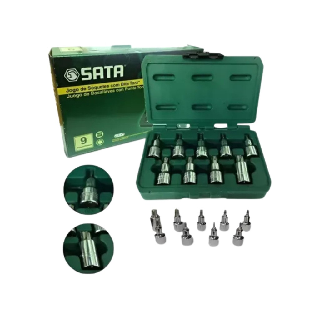 Jogo de Soquetes com Bits Torx 1/2″ – 9 Peças SATA ST24100‑09SJ | Profissional