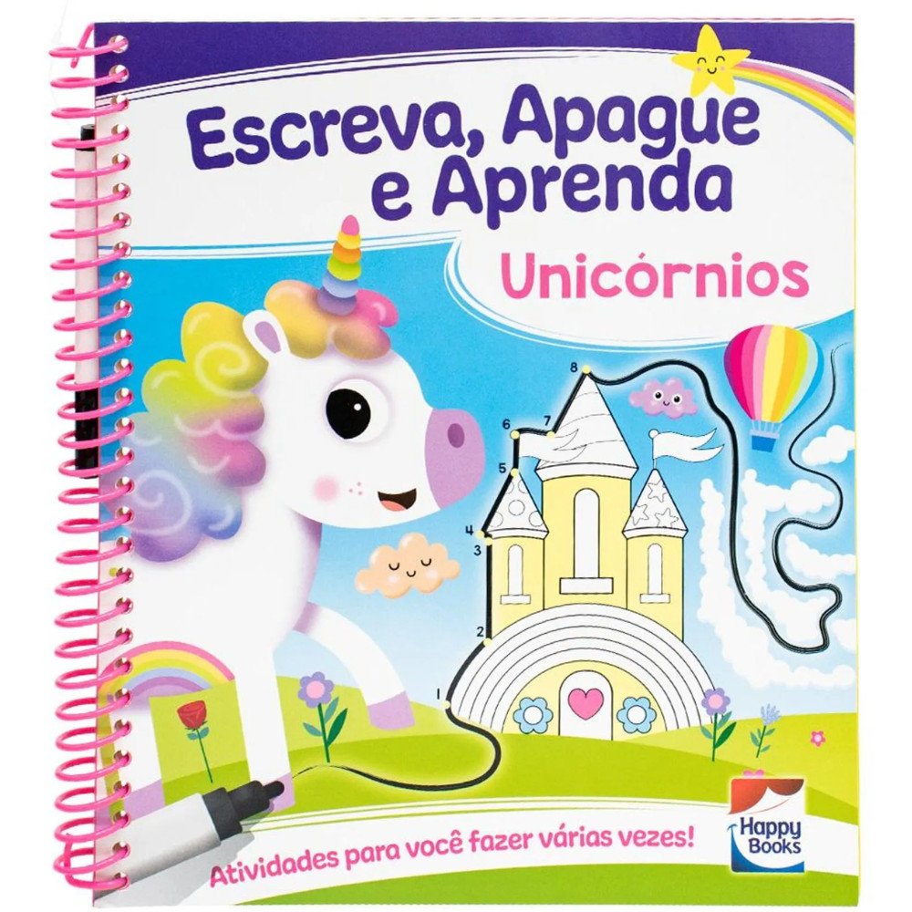 LIVRO DE ATIVIDADES - ESCREVA, APAGUE E APRENDA - UNICORNIOS - HAPPY BOOKS