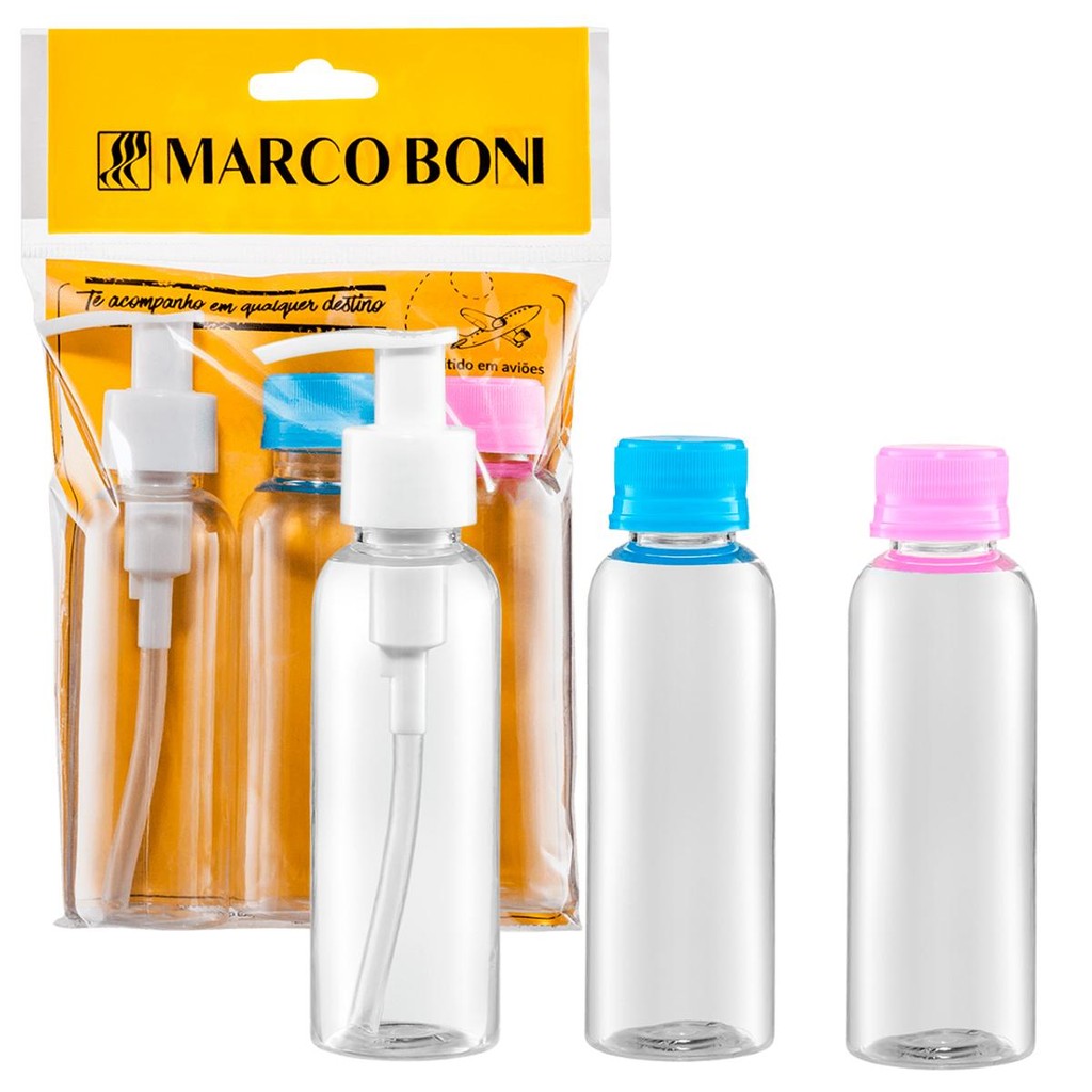 Kit para Viagem com 3 Frascos de 100ml Marco Boni para Líquidos e Cremes Permitido em Aviões (6210)
