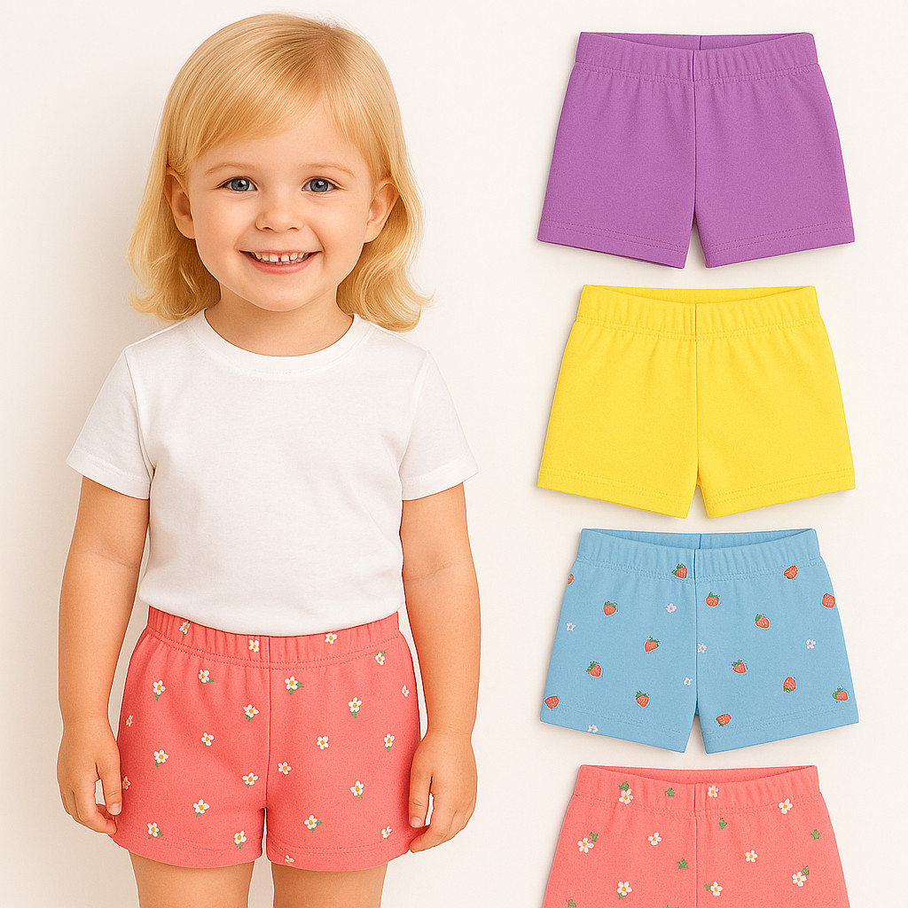 Kit 3 Shorts de Moletom Menina Verão Infantil- Kit 3 Bermudas Infantil Verão- Shorts Feminino Infantil Sortidas