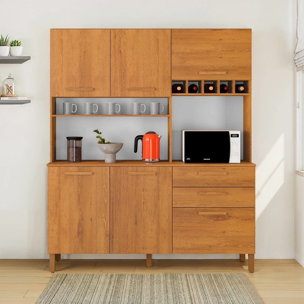 Armário de Cozinha 6 Portas 2 Gavetas 100% Mdf Athenas Espresso Móveis em Oferta na Shopee