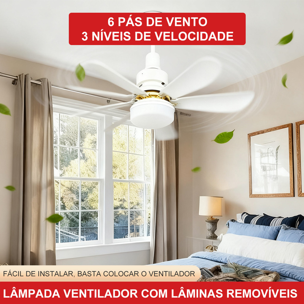 Lâmpada Ventilador De Teto Controle Remoto Ajustável Luz Silenciosa 6 Folhas,110V-220V, E27