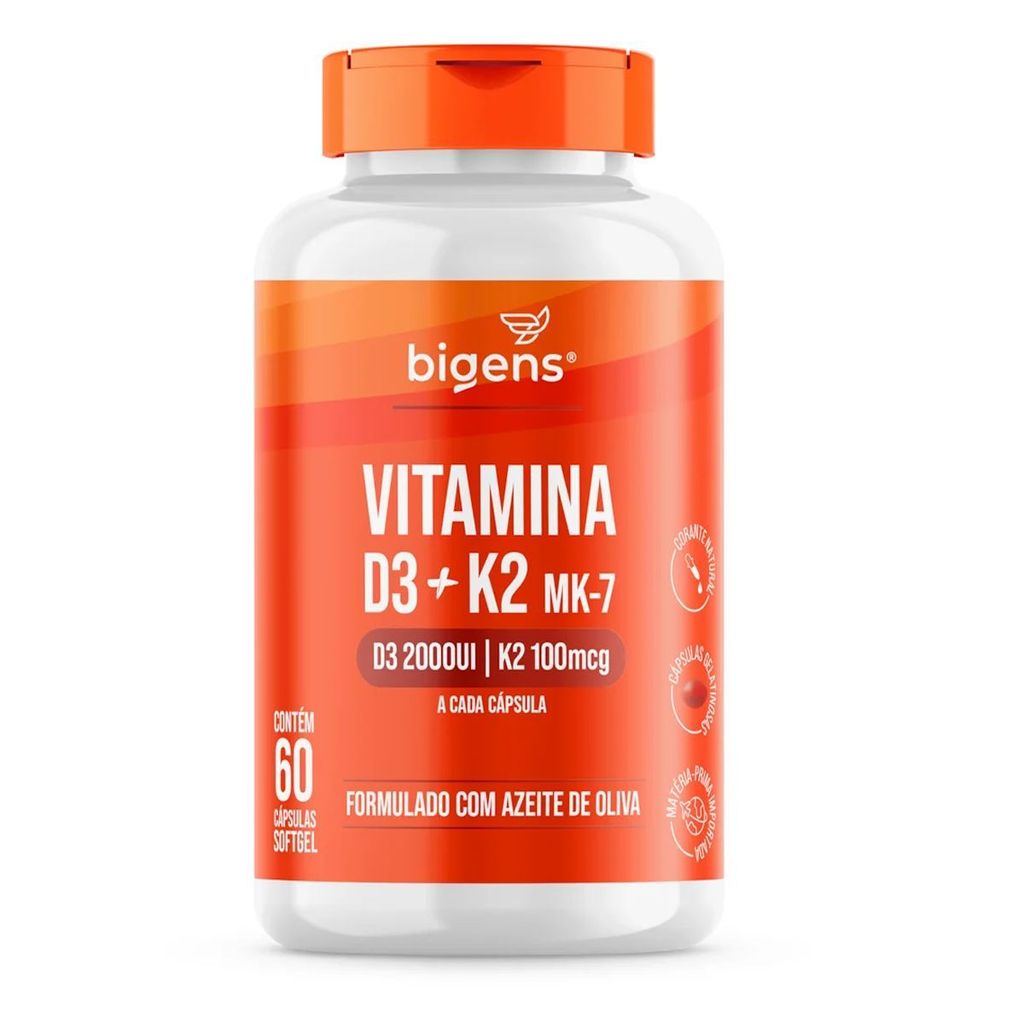 Vitamina D3 + k2 Azeite de Oliva - 60 Cápsulas Softgel - Bigens