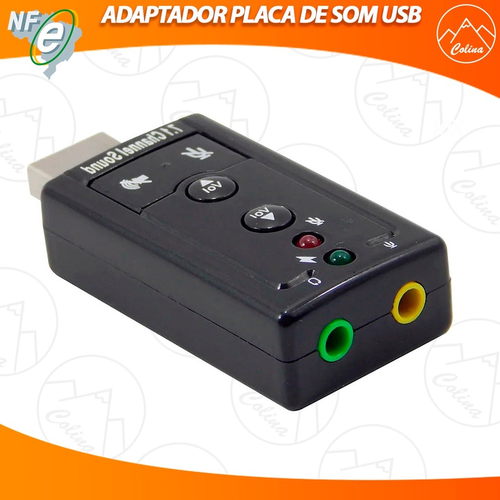 Placa de som Adaptador USB 2.0 Áudio Fone Externo 7.1-Canais