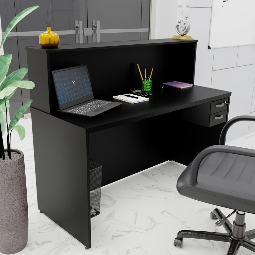 Balcão Atendimento Recepção Consultório com Gaveta 120x60cm Preto