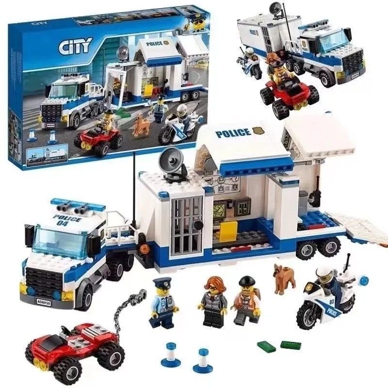 Compatível com Lego City Series Centro de Comando Móvel da Polícia Blocos de Construção de Avião Montagem de Blocos de C