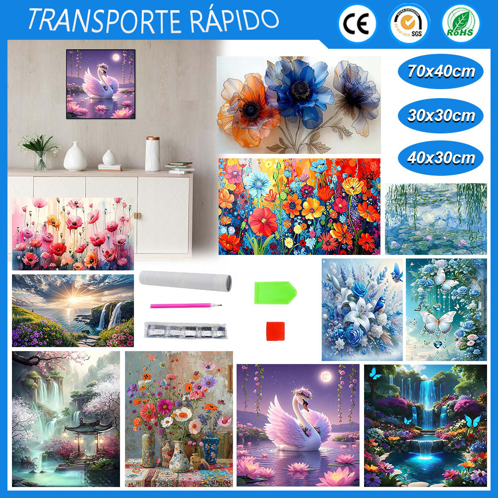 Pintura Diamante Redondo/Ruadrado 5D Kit Completo Tela Artistica S/ Cavalete Terapia Quadro Por Numero Diamante em Oferta na Shopee
