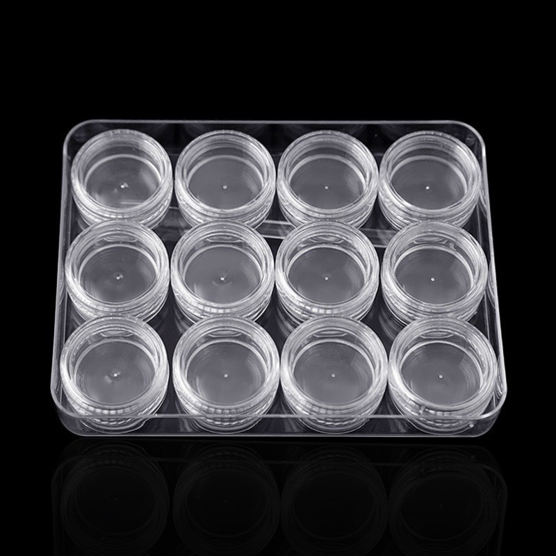 Potes De Acrílico 12 UN Com Tampa 3g Para Armazenar Gel Glitter Creme Nail Design em Oferta na Shopee