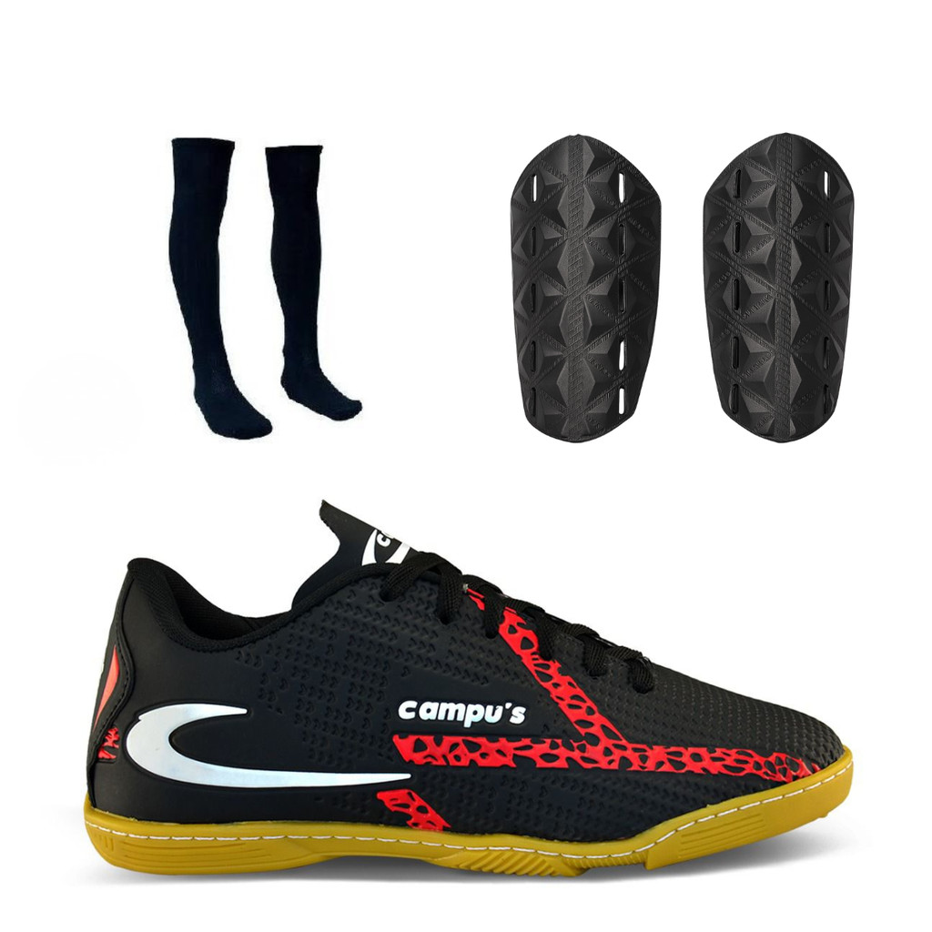 Kit Chuteira Futsal Caneleira e Meião Estilosa Masculina Sola Costurada
