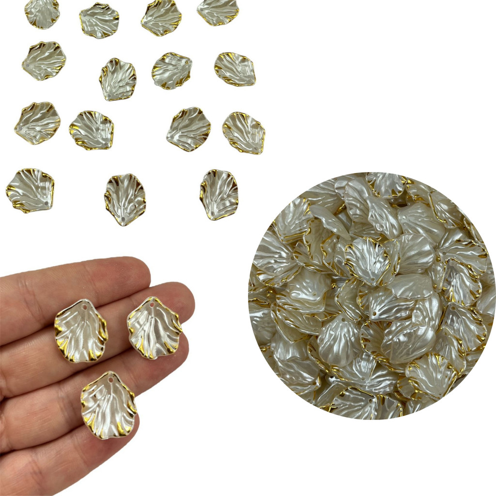 Pingente Pétala Folha Pérola Borda Dourada - 50 Peças em Oferta na Shopee