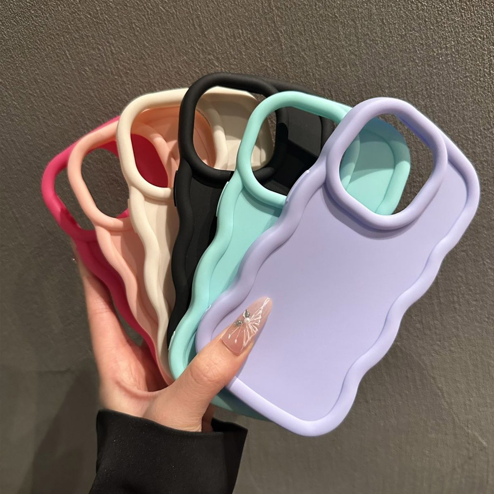 Capa Para iPhone 17 Pro Max 17Air 16 15 13 11 14 12 11 Xs XR 7 8 Plus Cor Pura Macaron Onda Caso em Oferta na Shopee