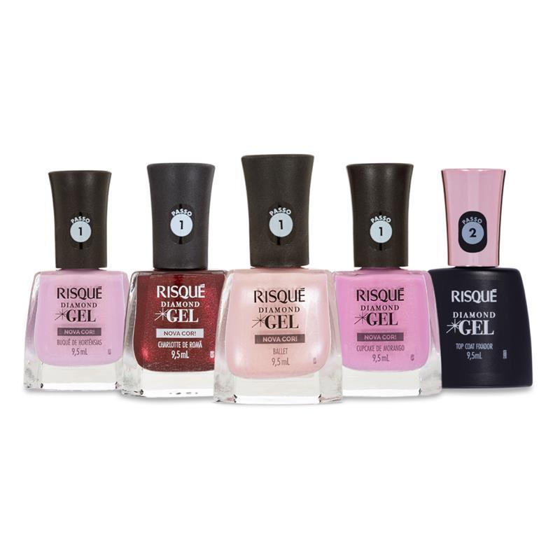 Kit Esmaltes Risqué Diamond Gel Cores do Amor - 5 unidades em Oferta na Shopee