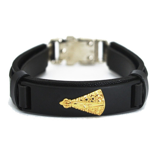 Pulseira De Couro Nossa Senhora De Aparecida Verniz Dourado