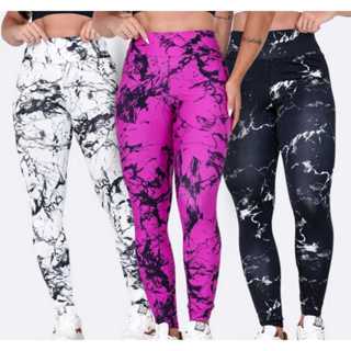 Kit 03 Calça Legging Marmorizada Tie Dye Cintura Alta em Oferta na Shopee