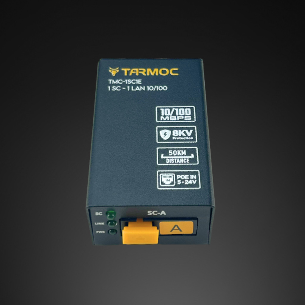 Tarmoc TMC-1SC1E-P-A Conversor de Mídia Fibra Óptica Switch 1 SC 1 LAN / 1 FO 1 LAN 10/100 POE IN 5-24 Volts