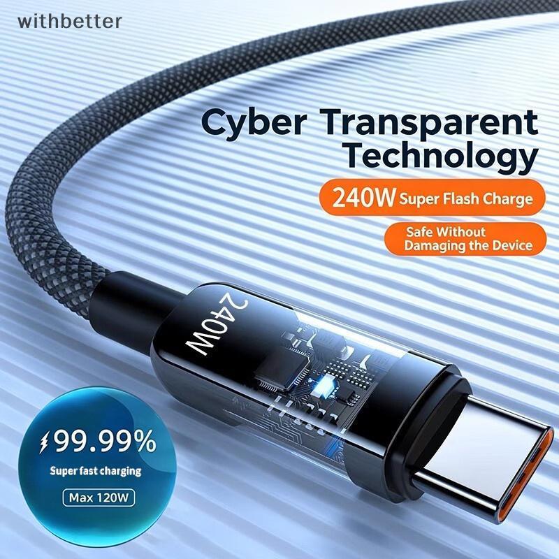 Cabo USB Type C 240W Fio De Carregamento Rápido 1 Metro 2 Metros De Sincronização De Dados Qui Charge Para Smartphones A