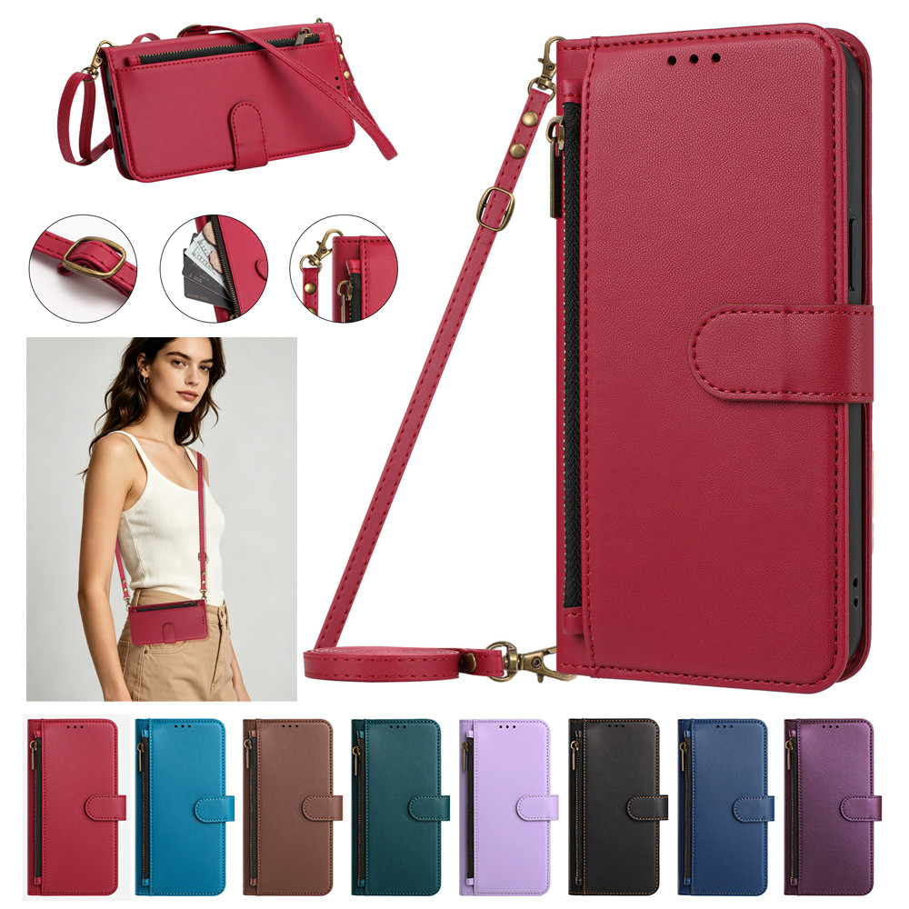 Capa Carteira De Couro Com Cordão Crossbody Para Samsung Galaxy A73 A72 A71 A70 A53 A52 A51 A50 A32 A30S A50S A52S A70S 