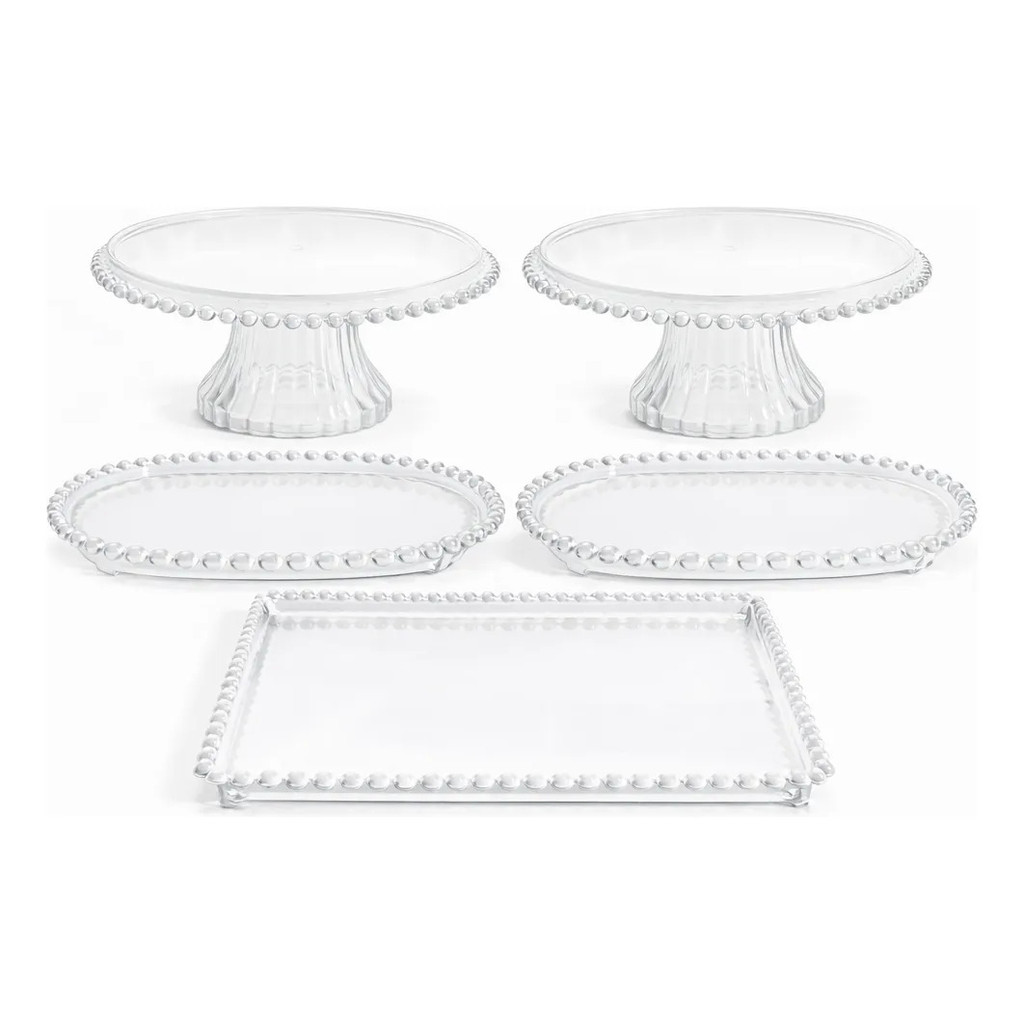 Kit Festa Decoração De Mesa 5 Peças Boleiras + Bandejas