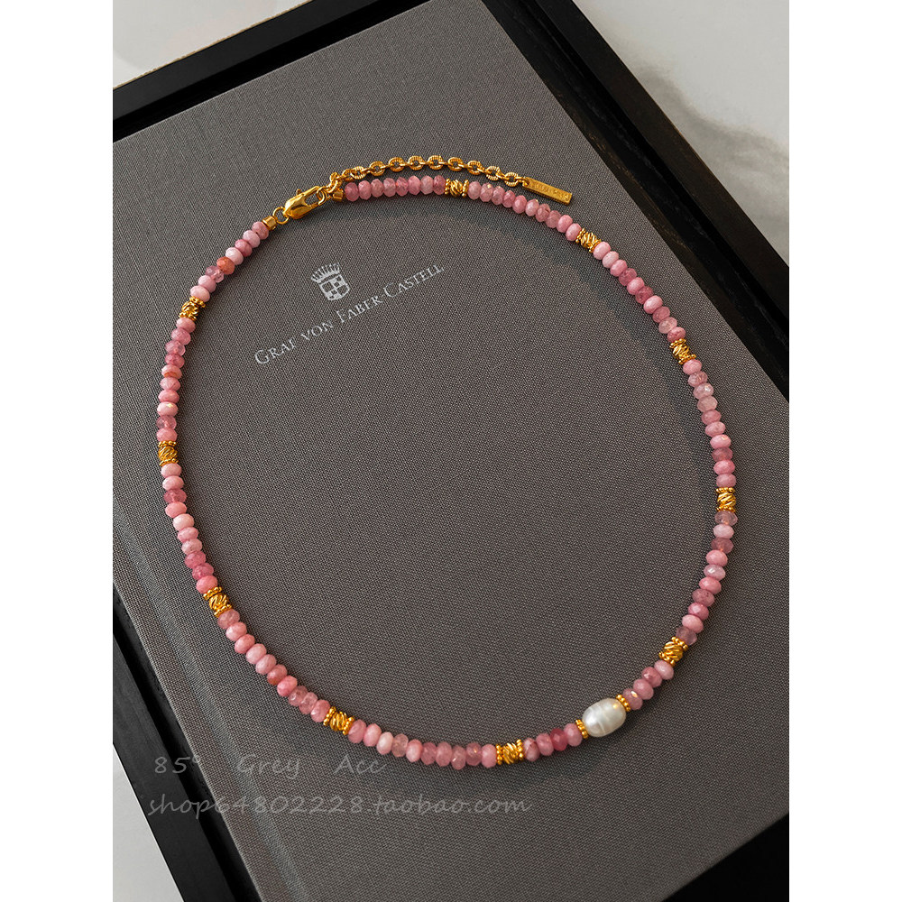 colar aço inoxidável colar Menina quente rosa cristal Natural pérola colar feminino verão moda High-End colar luz luxo