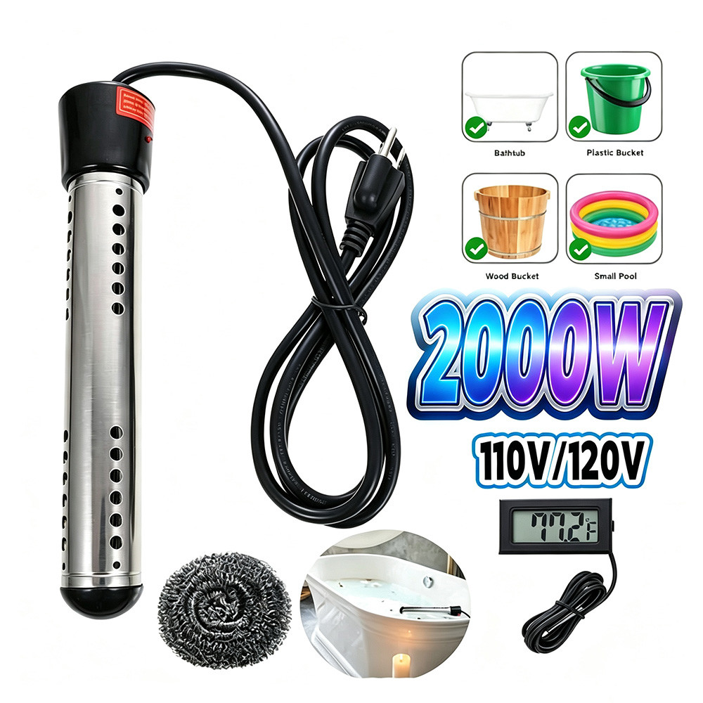 Aquecedor De Imersão 1500W Rabo Quente Submersível Banhos Balde Piscina 110V/220V Com Termômetro Ebulidor Elétrico