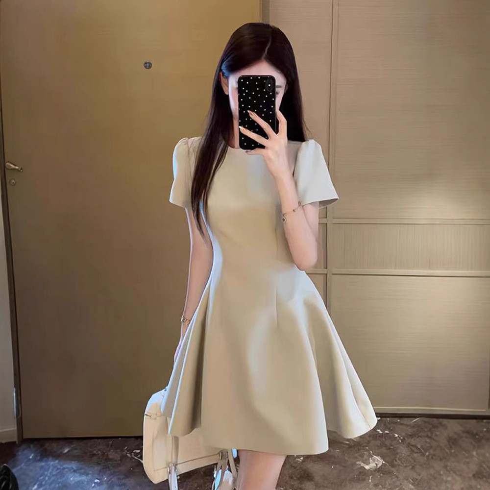 Verão francês Hepburn estilo verde vestido de manga curta roupas femininas temperamento pequenas roupas femininas cintur