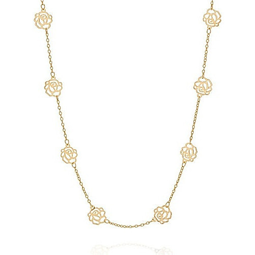Cordão Rommanel Fio Com Rosas Vazadas Med 50 Cm 531247 Cor Dourado