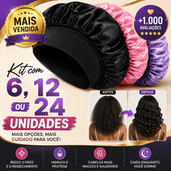 Kit Touca de Cetim com Faixa 6, 12 ou 24 Unidades Cetim Premium Anti Frizz Proteção Noturna para Todos os Tipos de Cabel