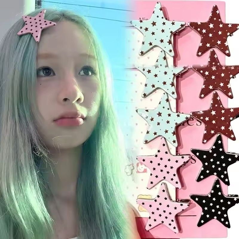 4 Peças De Grampo De Cabelo Coreano Doce Bolinhas Estrela – Grampos Vintage Y2K Presilhas Doces Chapéus Femininos E Meni