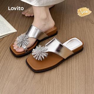 (New Arrival) Lovito  Sandálias Rasas Casuais com Strass Design Senso para Uso No Escritório Prata FB121FSFX044