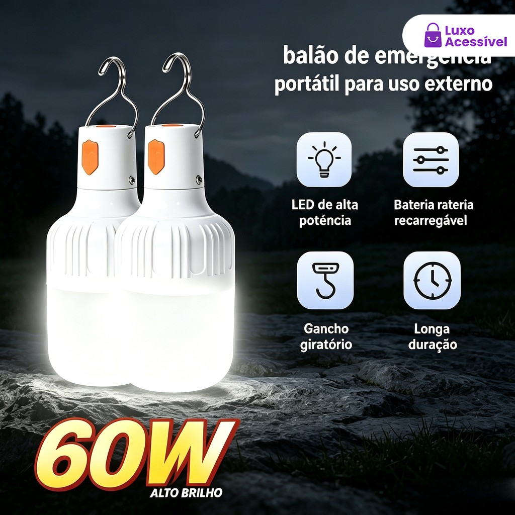Lâmpada LED Camping 60W KIT4 KIT2 KIT1 Unidades Recarregável USB Longa Duração Impermeável para Pescaria Emergência