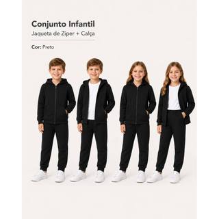 Conjunto Moletom Infantil Unissex Jaqueta com Zíper Capuz e Calça Inverno Tamanho 2 ao 12