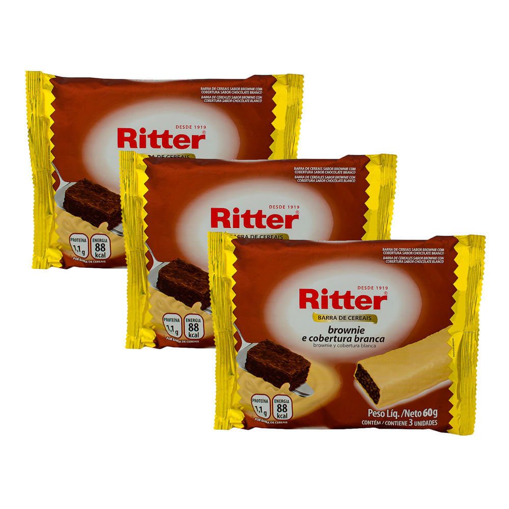 Kit 3 Barra de Cereais Ritter Brownie e Cobertura Branca com 3 Unidades de 20g cada