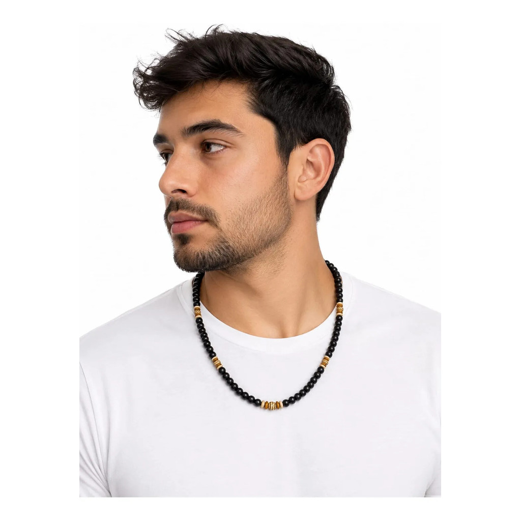 Colar Masculino Madeira Preto Ajuste Com Fecho Metal Mixx