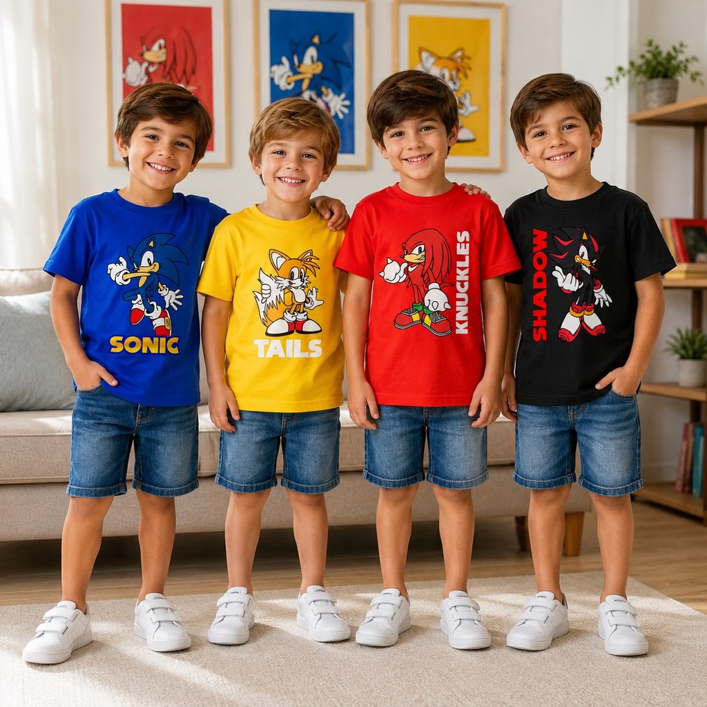 Camiseta Infantil 100% Algodão Estampada Personagens Animados Moda Kids Manga Curta Masculina Casual Confortável Premium