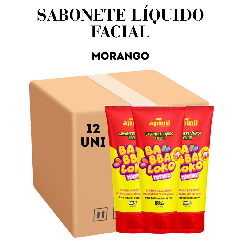 Kit 12 Sabonete Líquido Facial Babaloko Morango 100ml  Apinil Cosméticos  