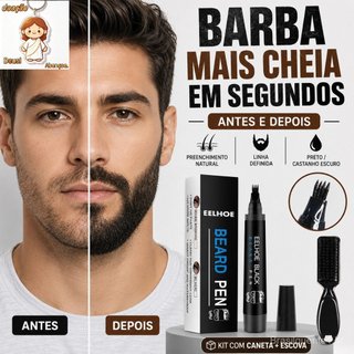 Caneta preenche falhas barba e sobrancelhas + Escovinha Lápis delineadora fio a fio Beard pen