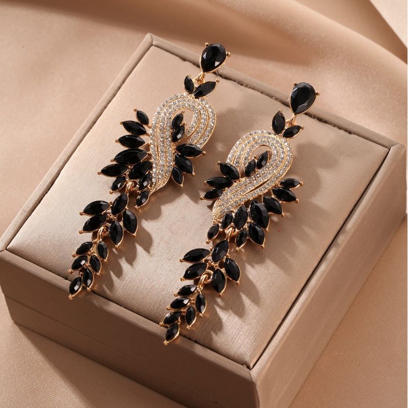 Brincos de orelhas femininos, diamantes pretos, brincos de orelhas grandes, brincos de orelhas de festa de moda.