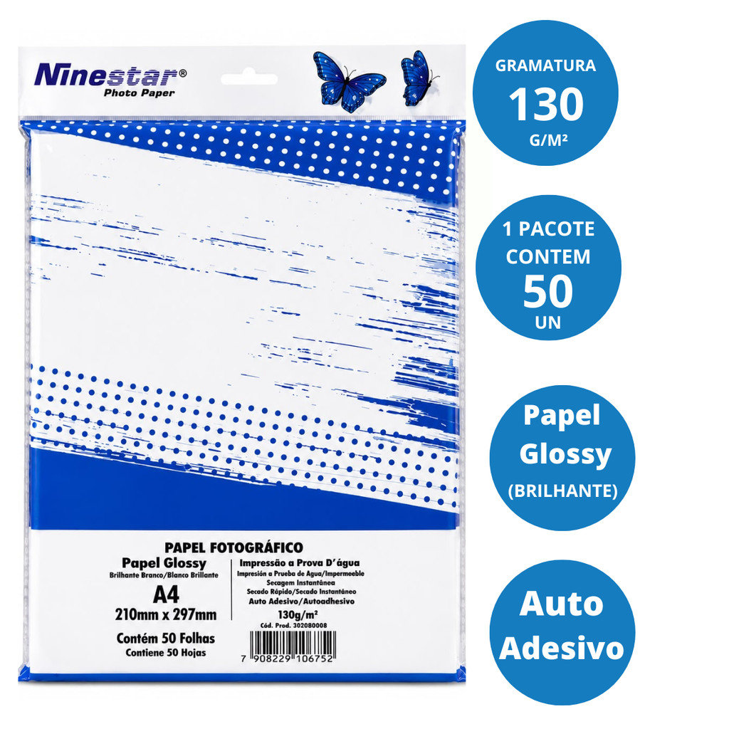 Papel Fotográfico 130g Adesivo Glossy (Brilhante) A4 - MASTERPRINT